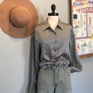 Vintage Silk Checkered Button Down Top